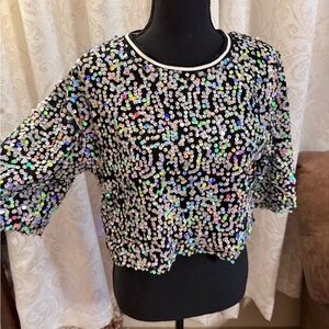 Dazzling Sequin Black Crop Top